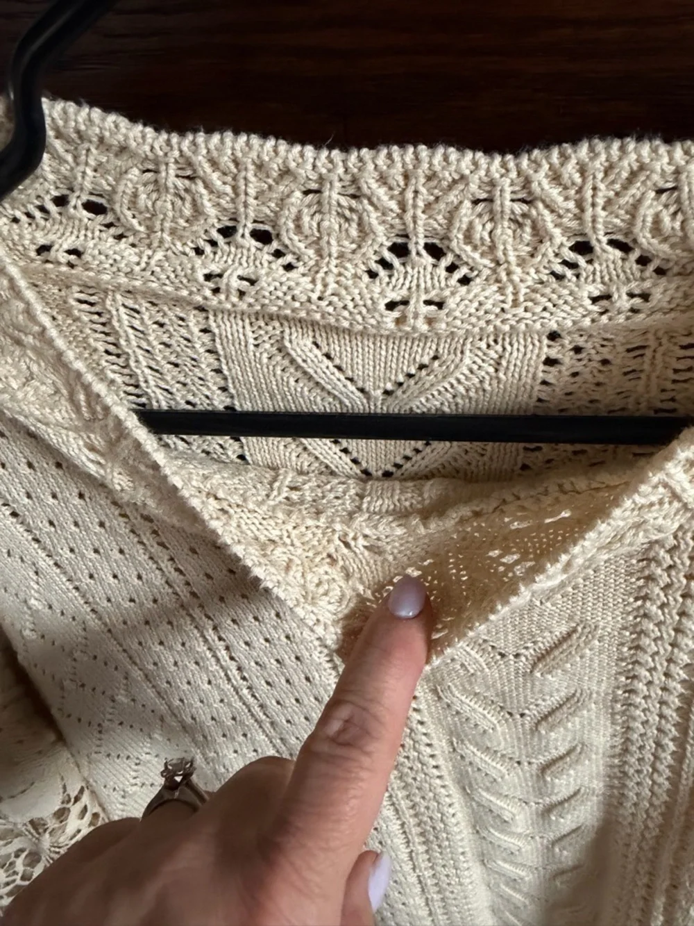 Open-Knit Cream Cable & Lace-Sleeve Sweater - Picture 7 of 7